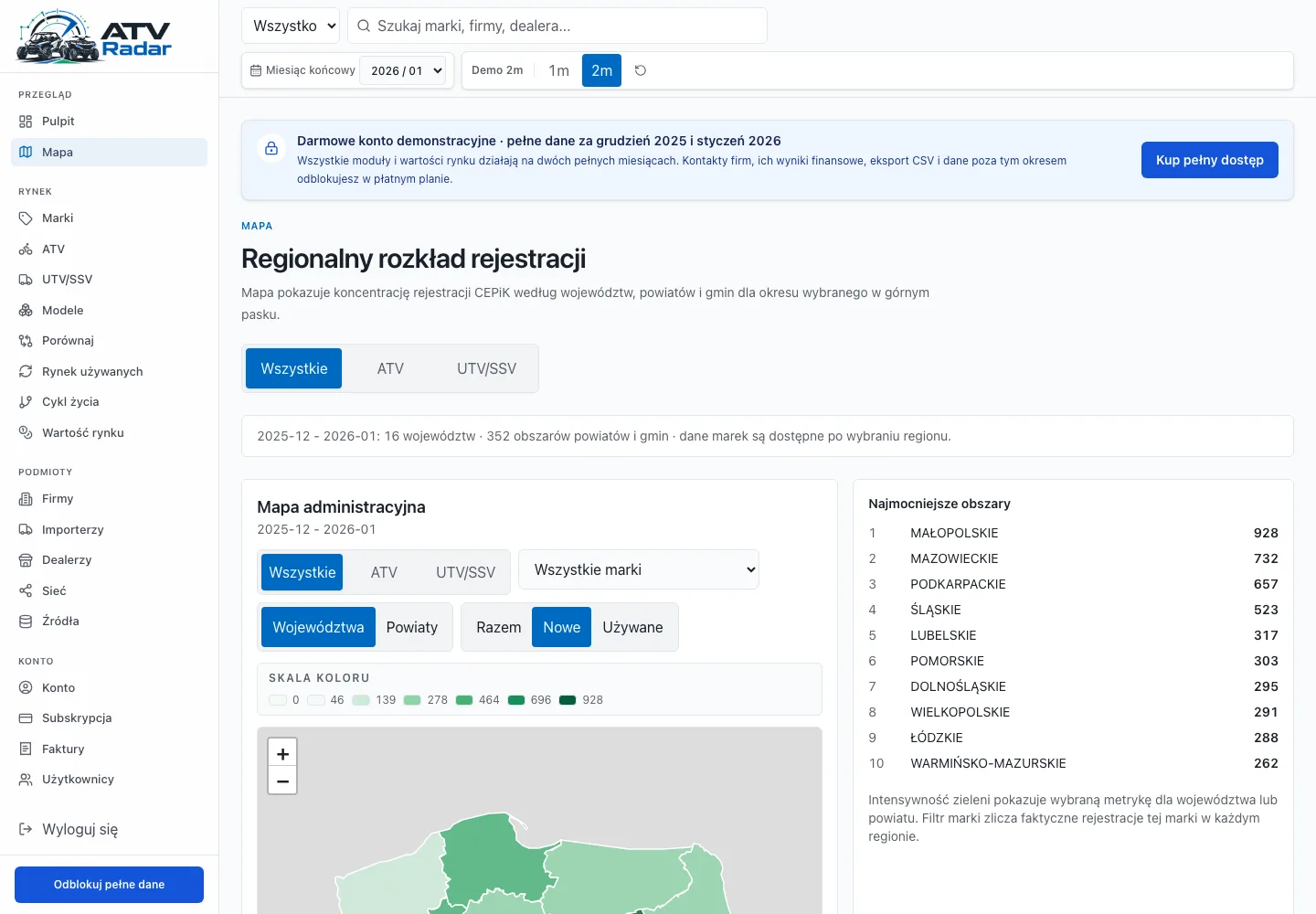 Widok modułu: Mapa popytu